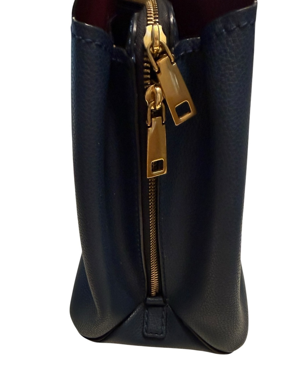Marc Jacobs The Editor Navy Leather Tote with Burgundy Interior & Gold Hardware - Picture 12 of 12